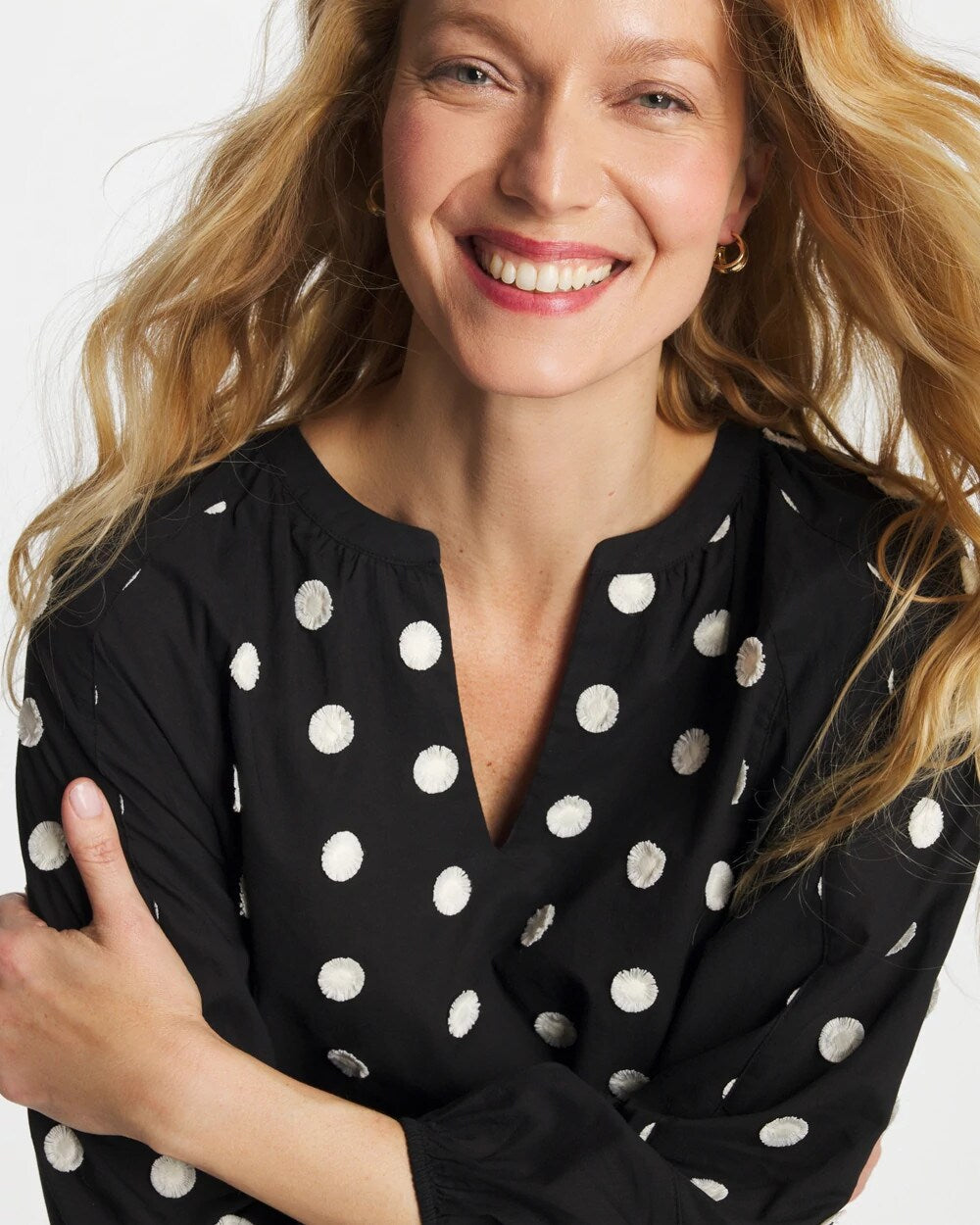 Chico's | Textured Polka Dot Blouse/ Black