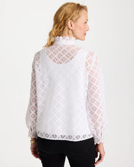 Chico's | Lace Ruffle Neck Blouse/ Alabaster