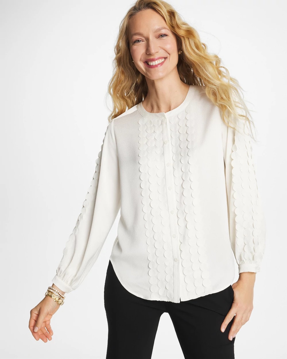 Chico's | Laser Cut Crinkle Blouse/ Ecru