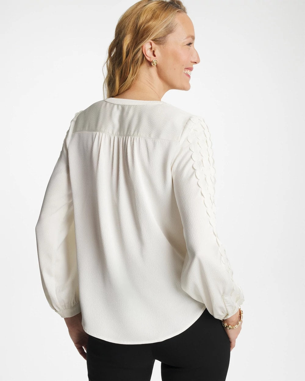 Chico's | Laser Cut Crinkle Blouse/ Ecru