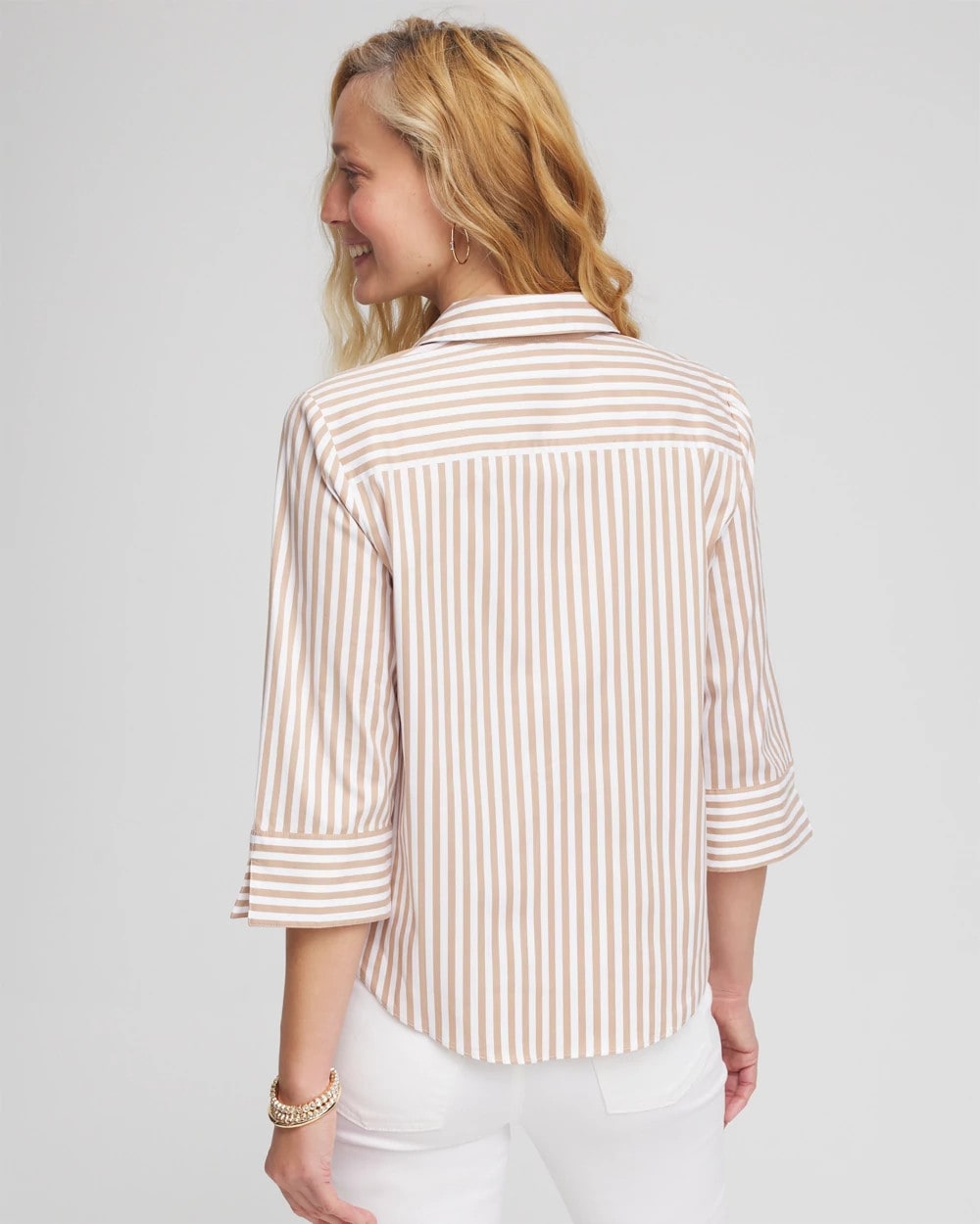Chico's | Striped Poplin Tie-Front Top/ Creme Coffee