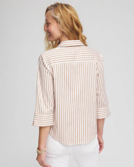 Chico's | Striped Poplin Tie-Front Top/ Creme Coffee