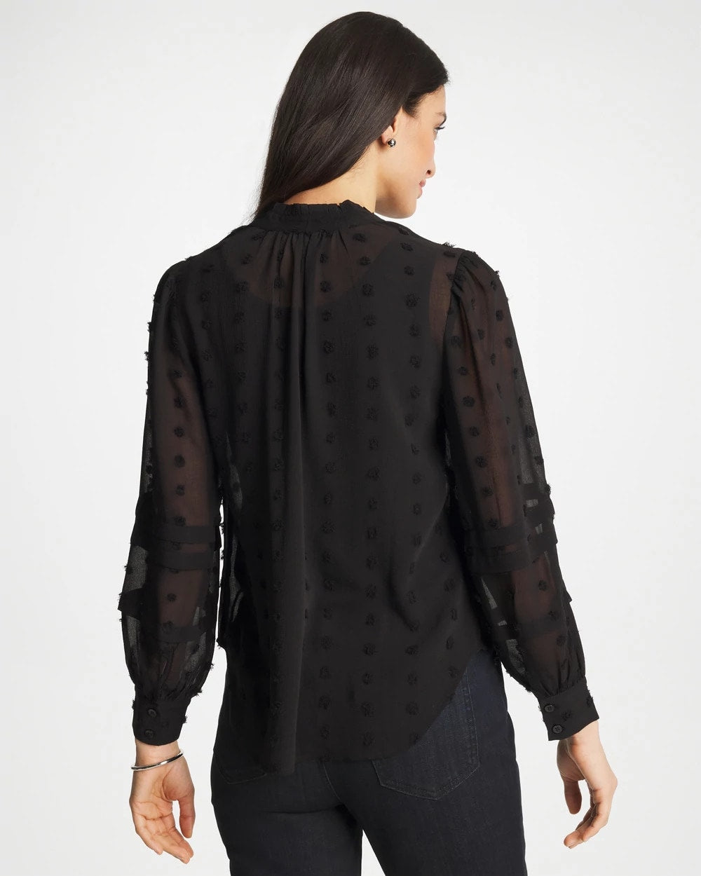 Chico's | 3D Dot Jacquard Chiffon Blouse/ Black