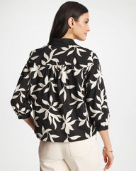 Chico's | Embroidered Cropped Collared Shirt/ Black