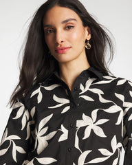 Chico's | Embroidered Cropped Collared Shirt/ Black