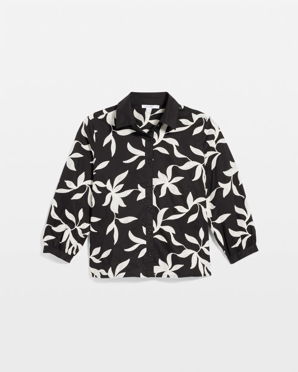 Chico's | Embroidered Cropped Collared Shirt/ Black