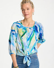 Chico's | Printed Tie-Front Top/ Amparo Blue