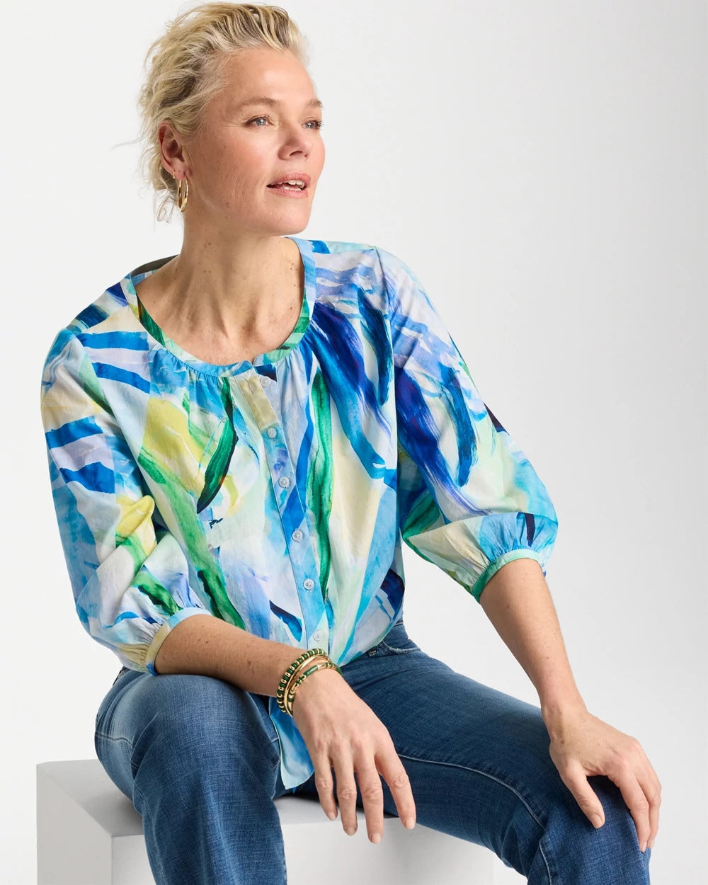 Chico's | Printed Tie-Front Top/ Amparo Blue