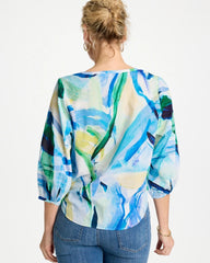 Chico's | Printed Tie-Front Top/ Amparo Blue