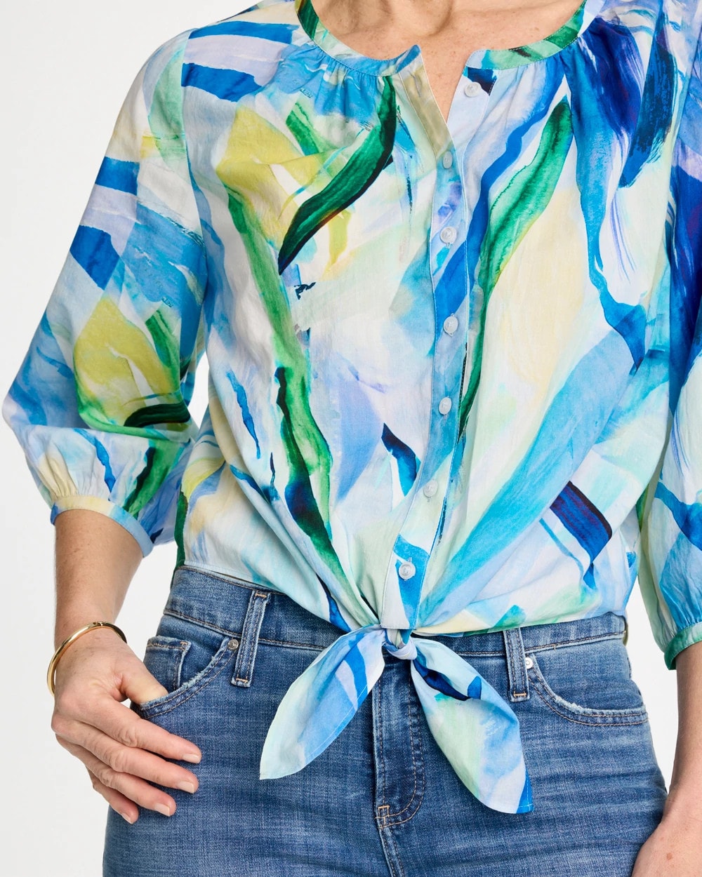Chico's | Printed Tie-Front Top/ Amparo Blue