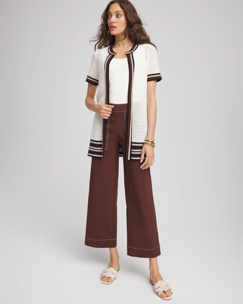 Chico's | Pointelle High-Style Short-Sleeve Cardigan/ Ecru