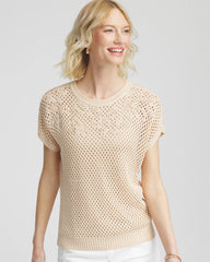 Chico's | Embroidered Pointelle Pull-Over/ Glistening Sand