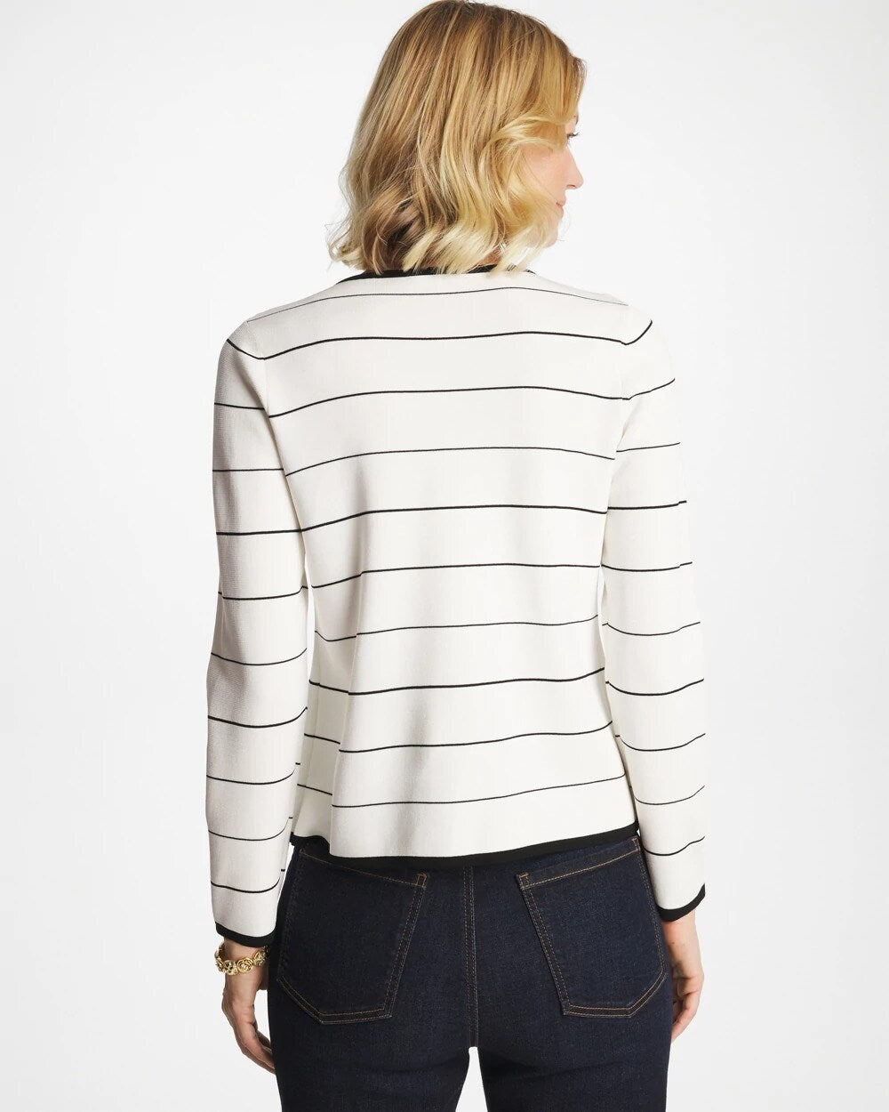 Chico's | Contrast Tipped Sweater Blazer/ Ecru