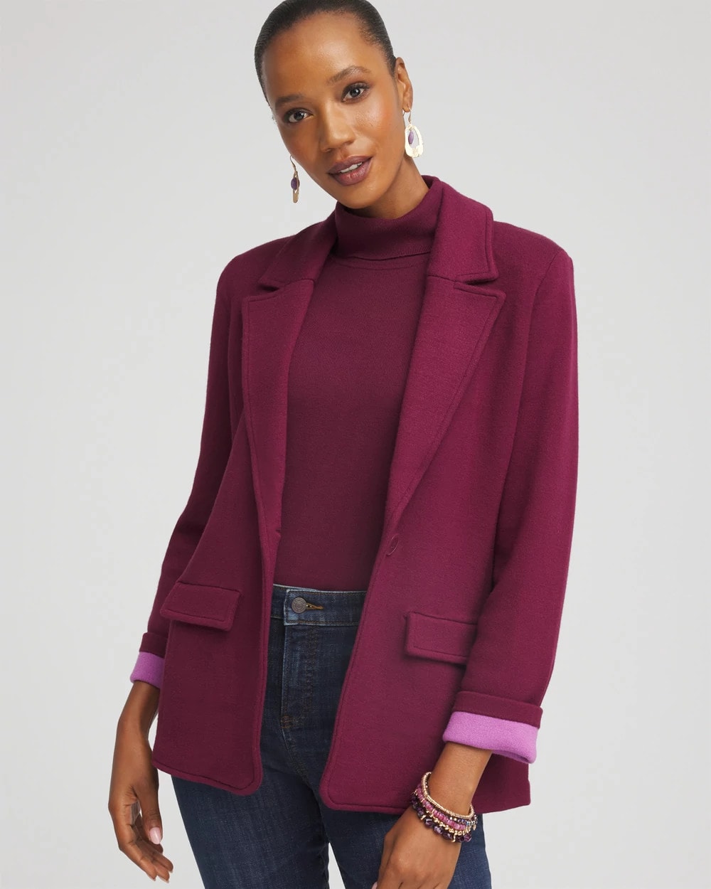 Chico's | Single-Breasted Sweater Blazer/ Deep Chianti