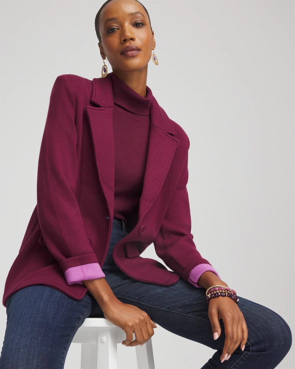 Chico's | Single-Breasted Sweater Blazer/ Deep Chianti
