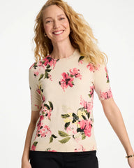 Chico's | Ella Crewneck Floral Pullover Sweater/ Hot Honeysuckle