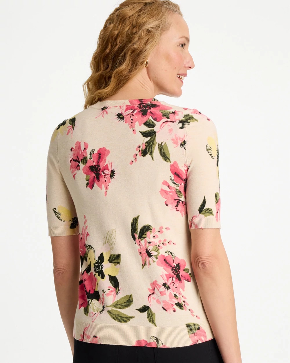 Chico's | Ella Crewneck Floral Pullover Sweater/ Hot Honeysuckle