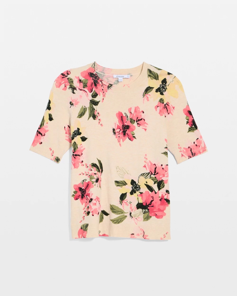 Chico's | Ella Crewneck Floral Pullover Sweater/ Hot Honeysuckle