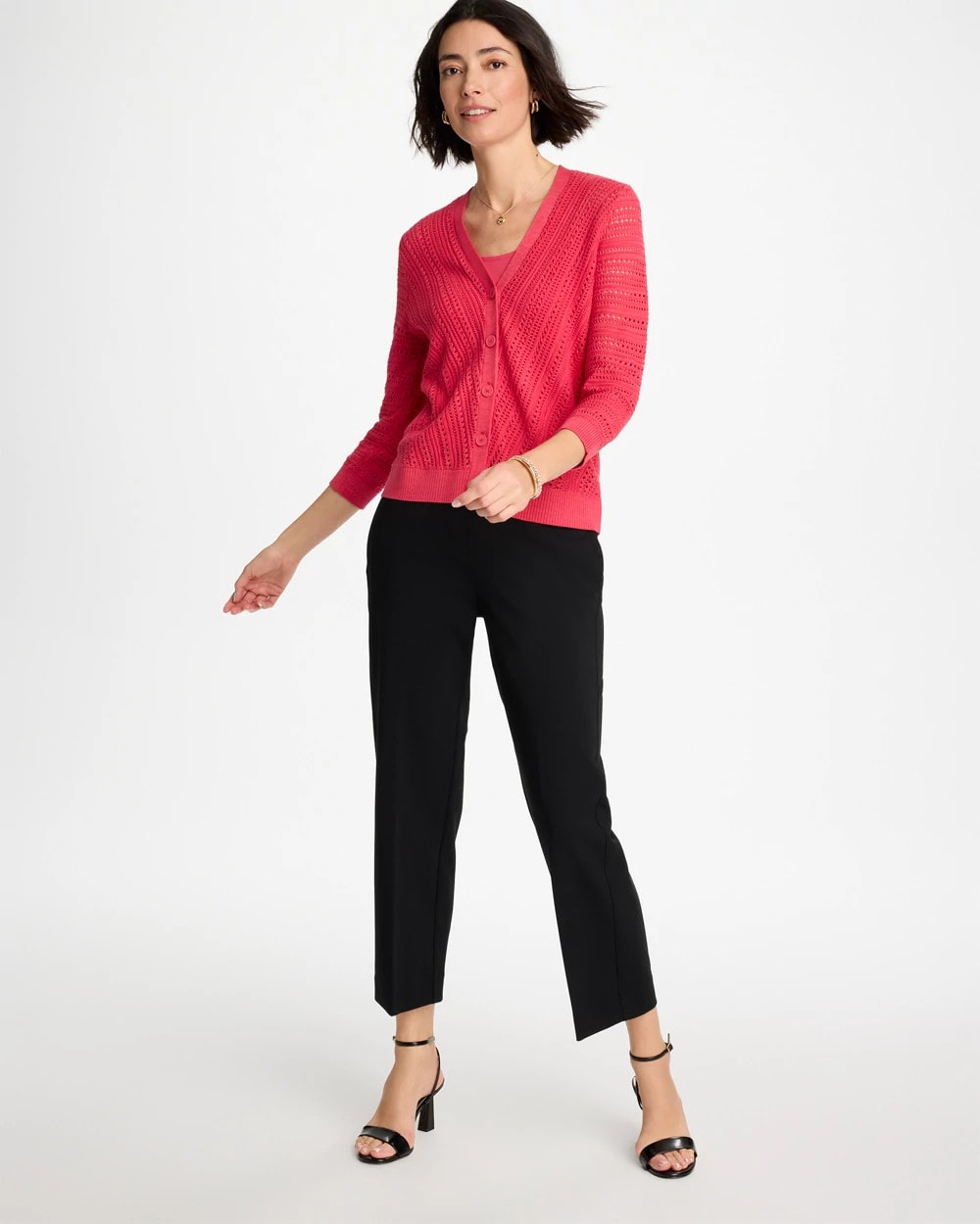 Chico's | Stitchy V-Neck Cardigan/ Hot Honeysuckle