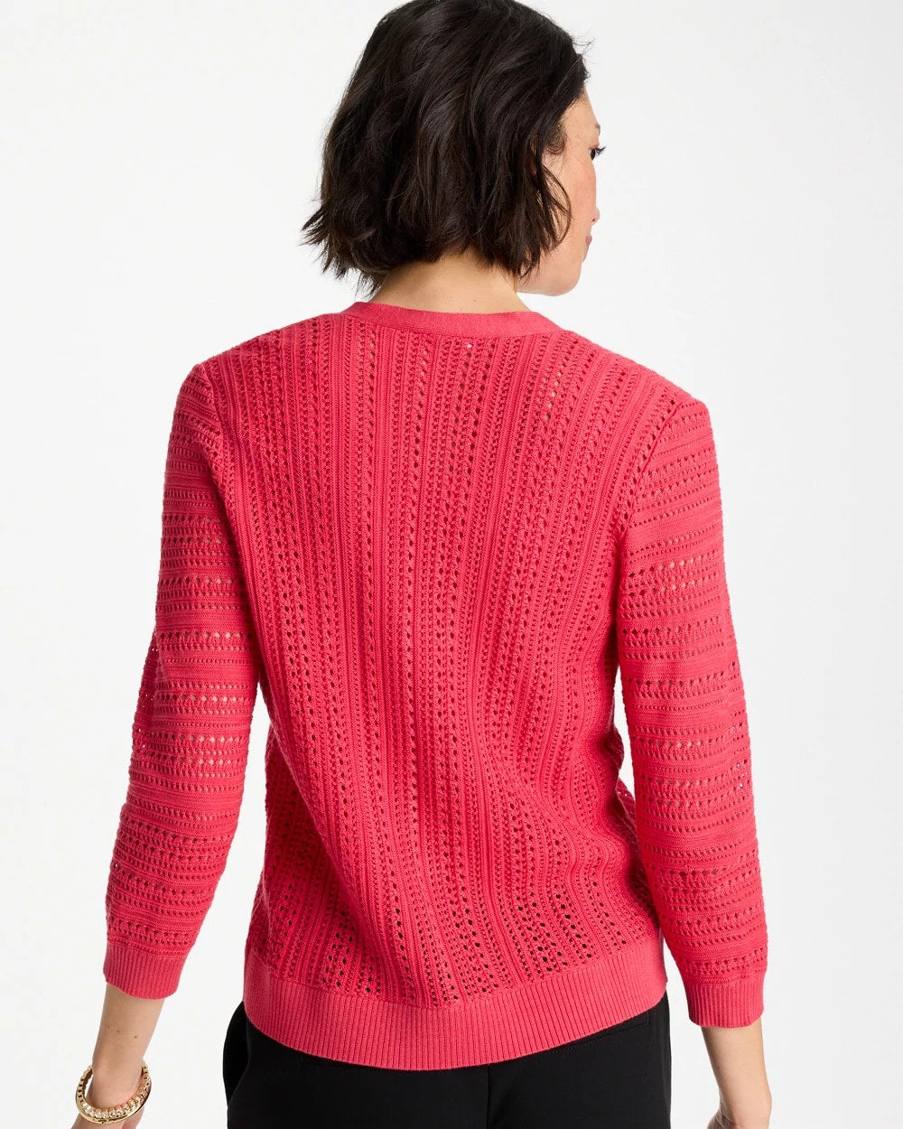 Chico's | Stitchy V-Neck Cardigan/ Hot Honeysuckle