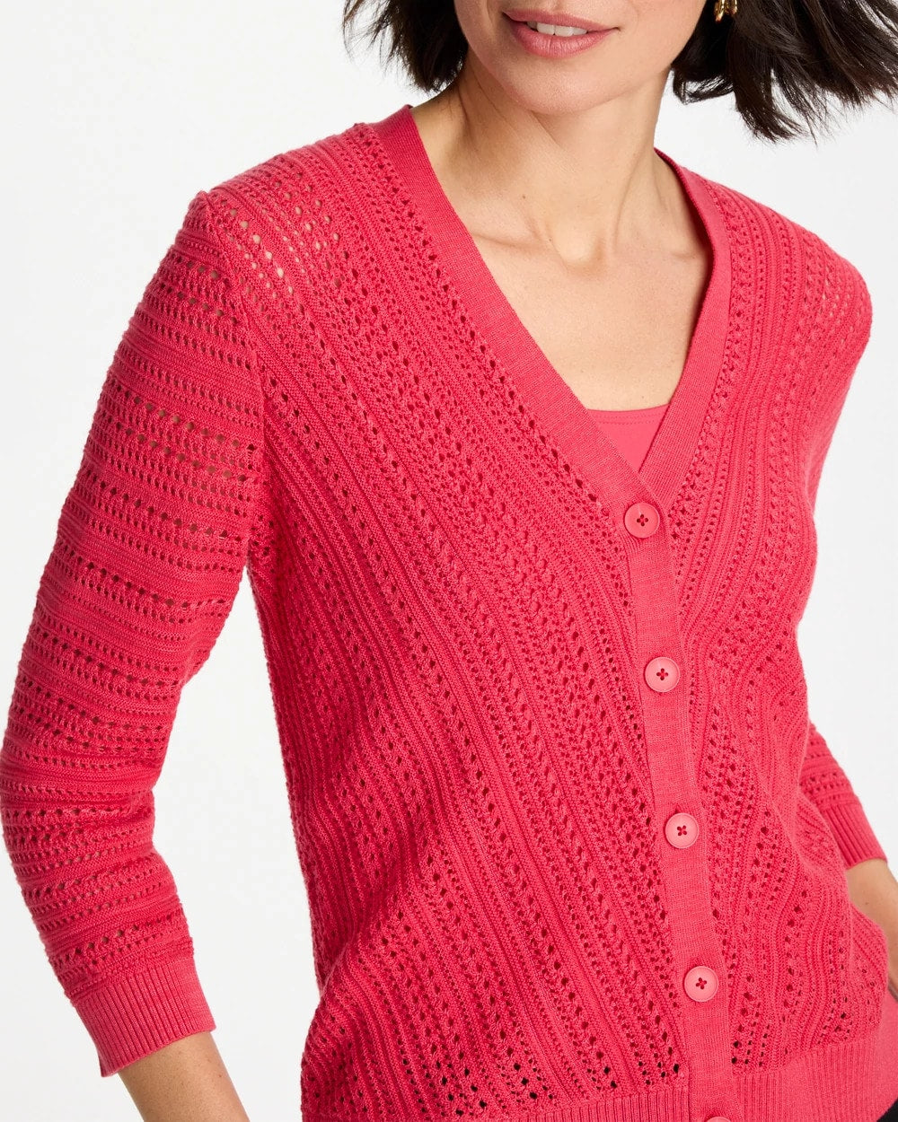 Chico's | Stitchy V-Neck Cardigan/ Hot Honeysuckle
