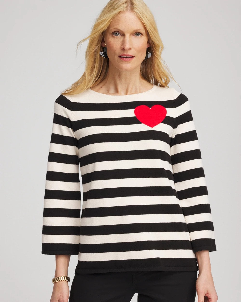 Chico's | Striped V-Day Pullover/ English Cream