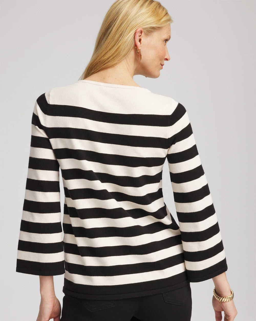 Chico's | Striped V-Day Pullover/ English Cream