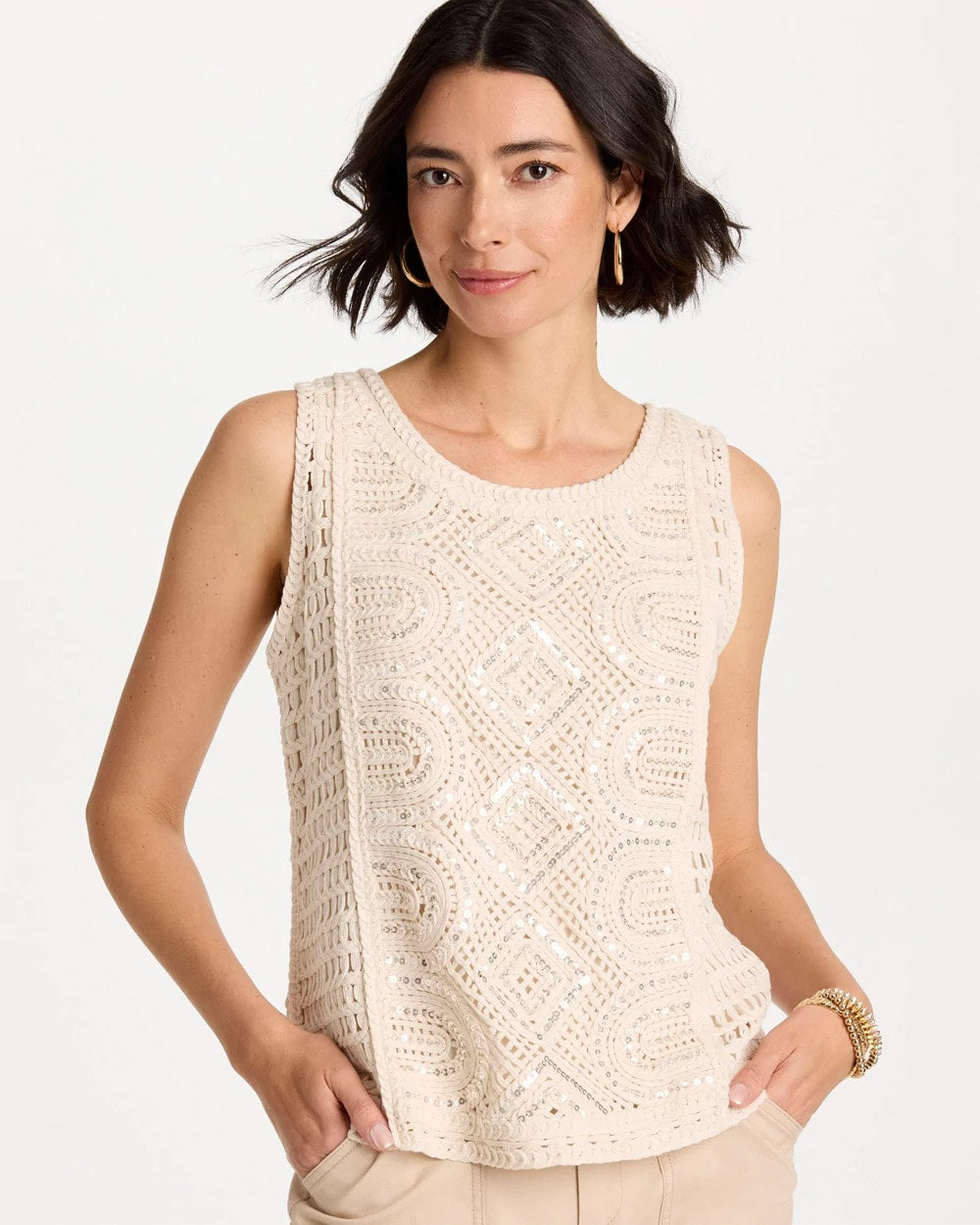 Chico's | Crochet Sequin Tank/ Neutral