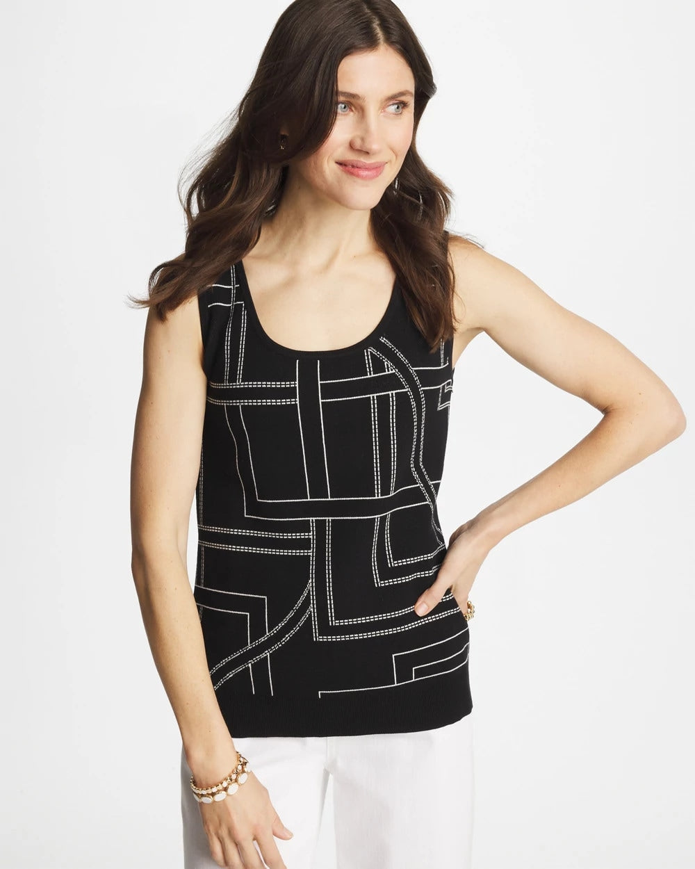 Chico's | Ella Graphic Scoopneck Tank/ Black