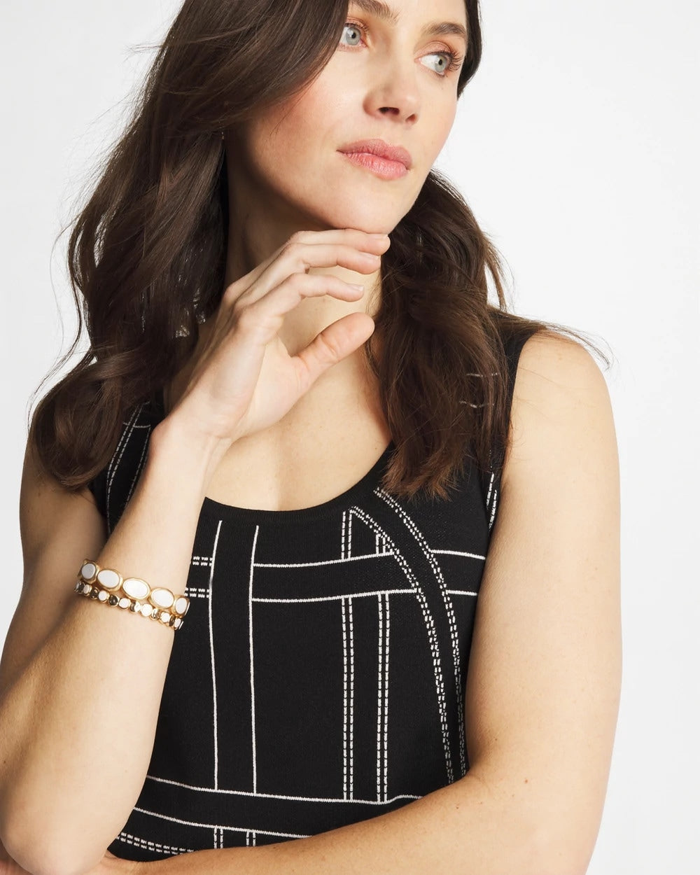 Chico's | Ella Graphic Scoopneck Tank/ Black