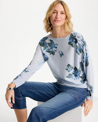 Chico's | Floral Print Pullover Sweater/ Blue Orchid