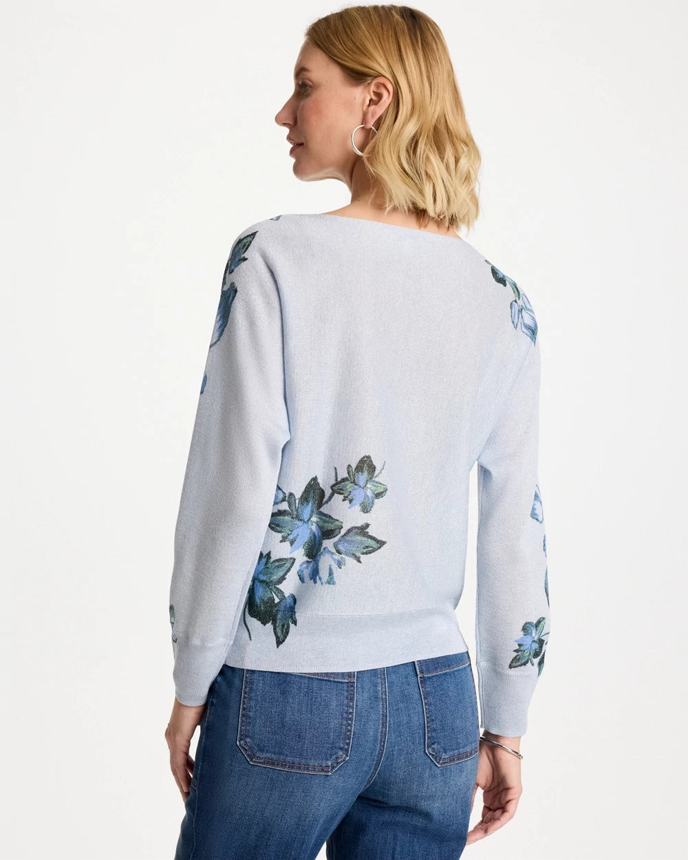 Chico's | Floral Print Pullover Sweater/ Blue Orchid