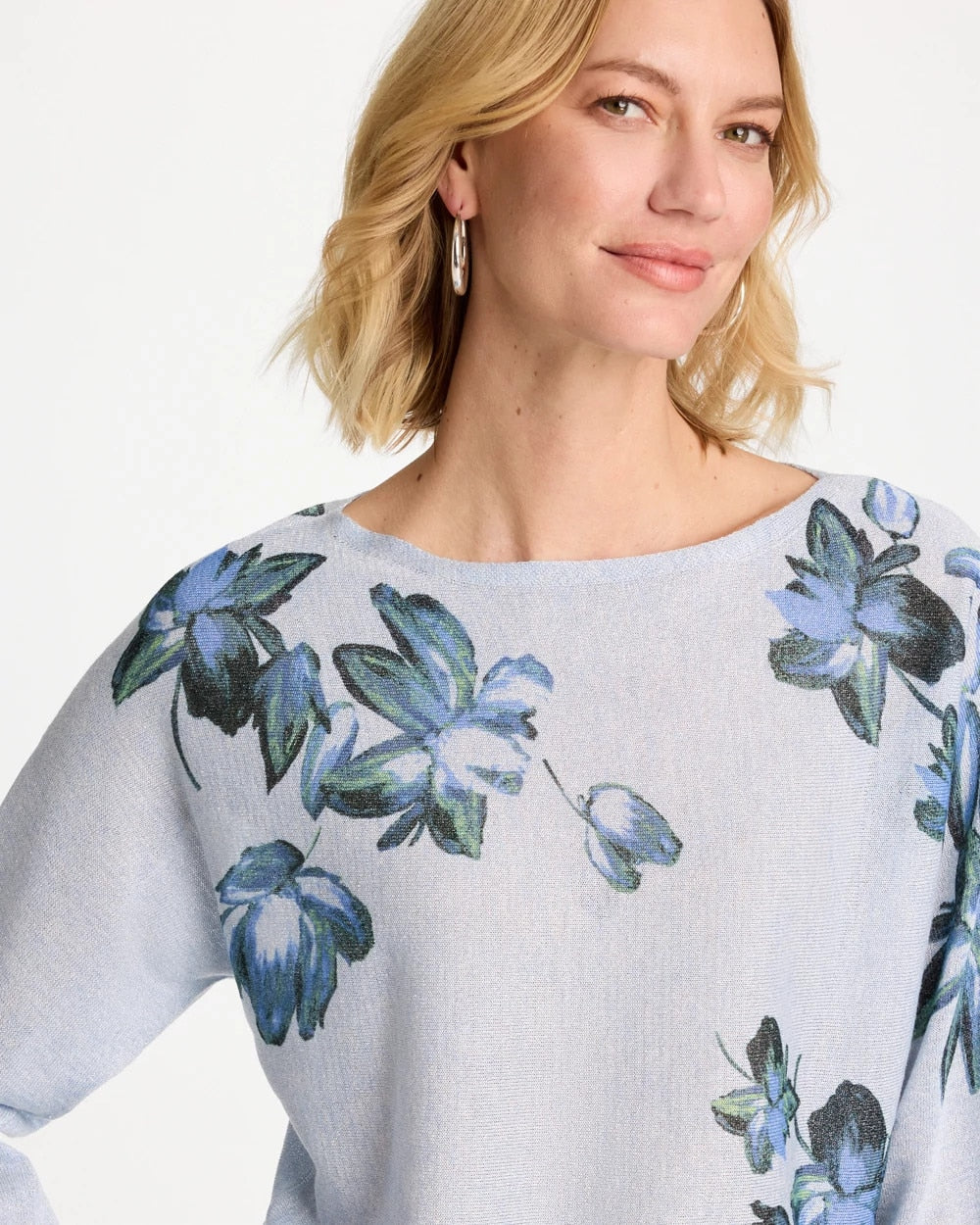 Chico's | Floral Print Pullover Sweater/ Blue Orchid