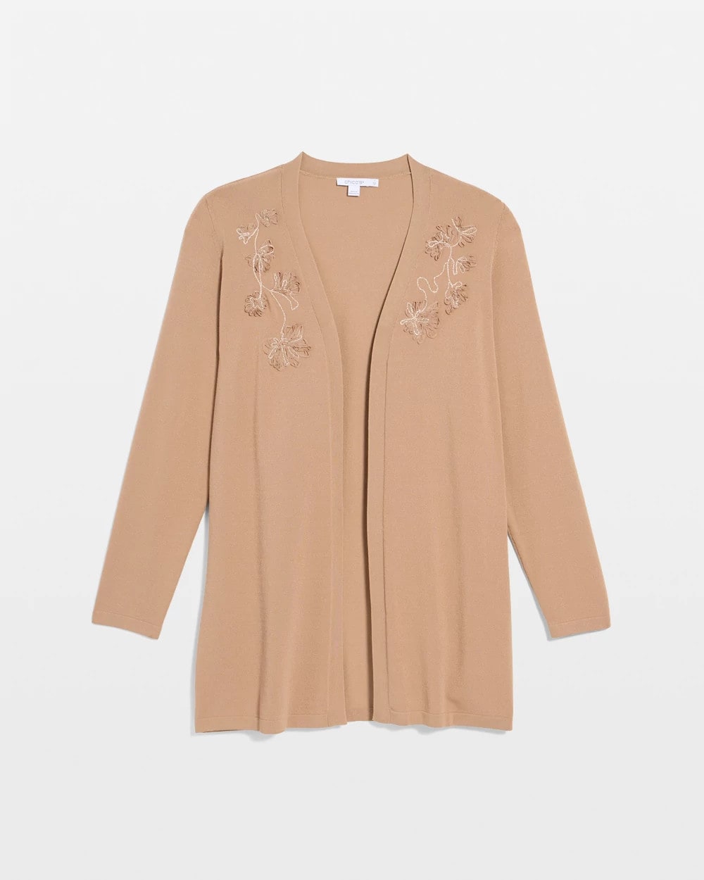 Chico's | Floral Embroidered Cardigan/ Cattail Brown