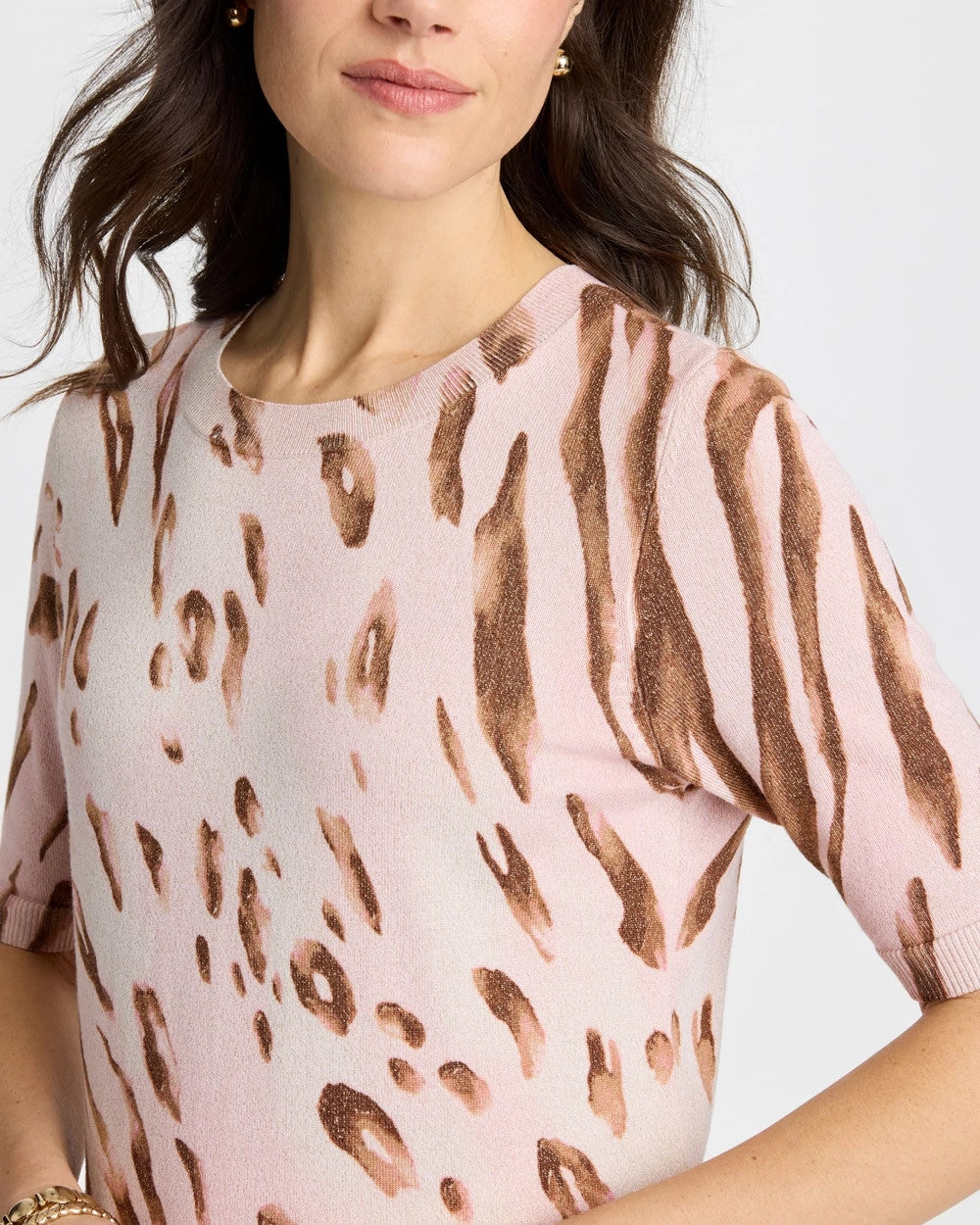 Chico's | Ella Crewneck Metallic Pullover Sweater/ Sweet Blossom