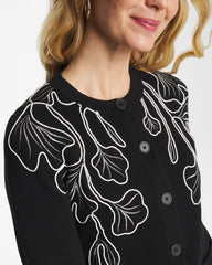 Chico's | Embroidered Crewneck Cardigan Jacket/ Black