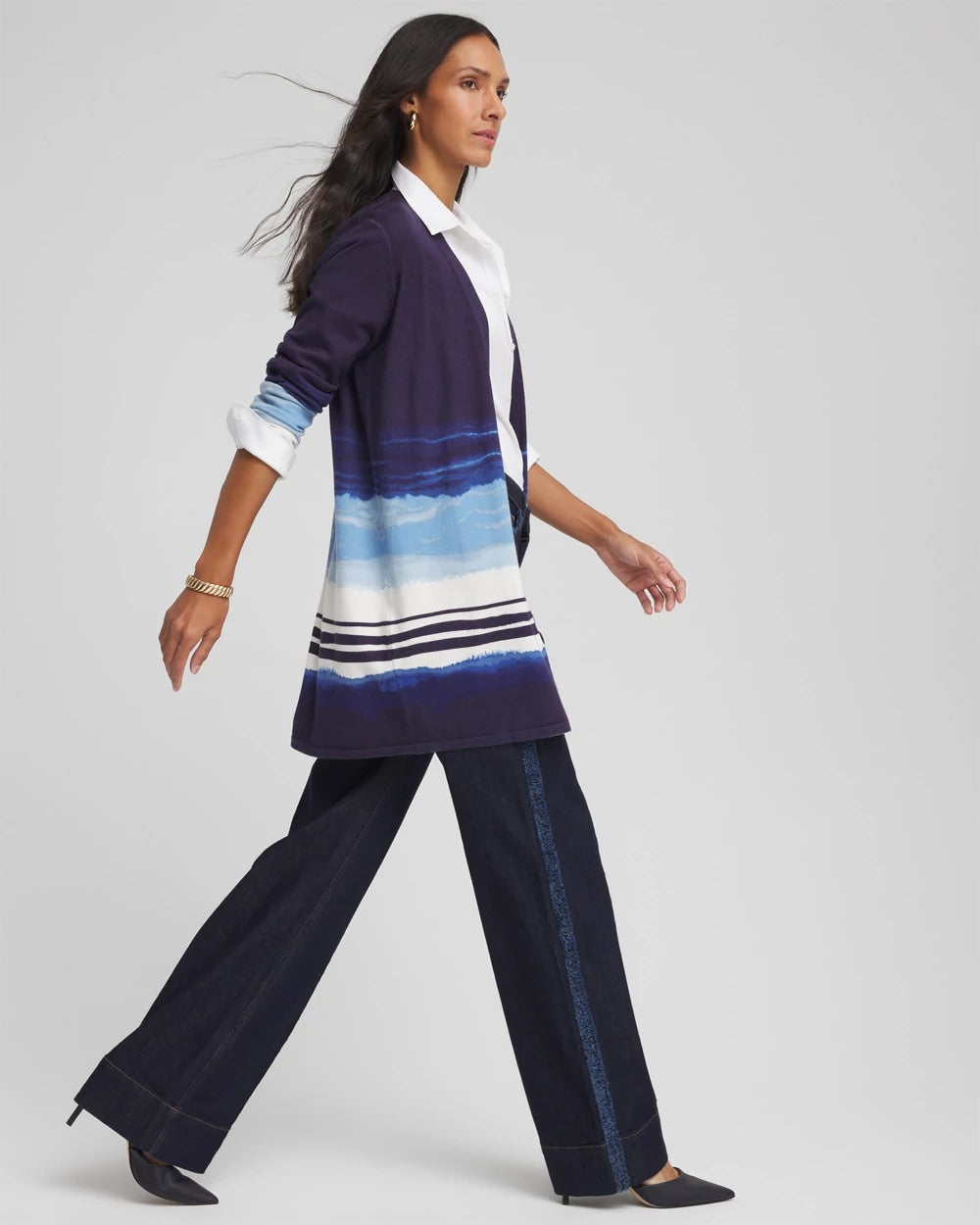 Chico's | Stripe Ombre Duster Cardigan/ Passport Blue