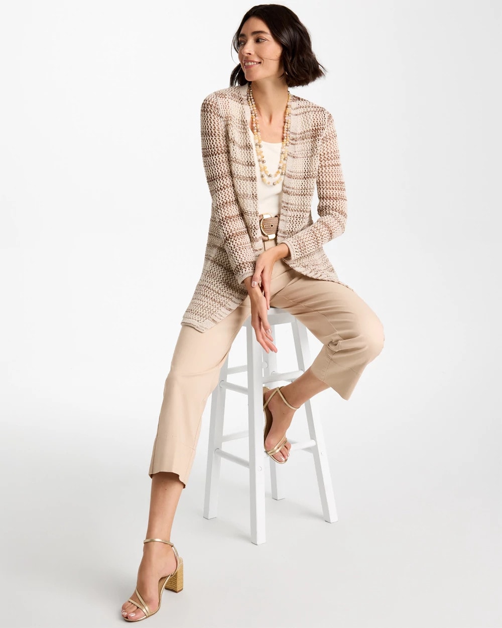 Chico's | Pointelle Metallic Cardigan/ Cattail Brown
