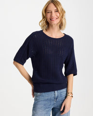 Chico's | Pointelle Crewneck Pullover Sweater/ Passport Blue