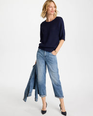 Chico's | Pointelle Crewneck Pullover Sweater/ Passport Blue