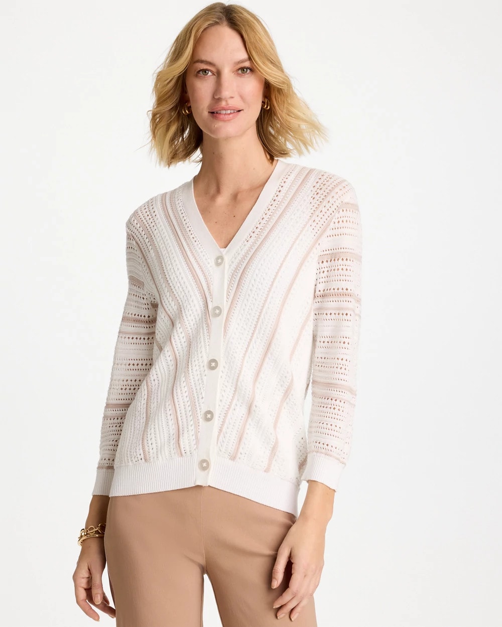 Chico's | Striped Stitchy Cardigan/ Alabaster