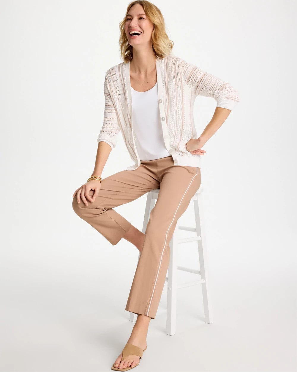 Chico's | Striped Stitchy Cardigan/ Alabaster