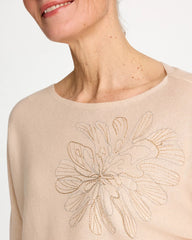 Chico's | Embroidered 3/4 Sleeve Sweater/ Neutral