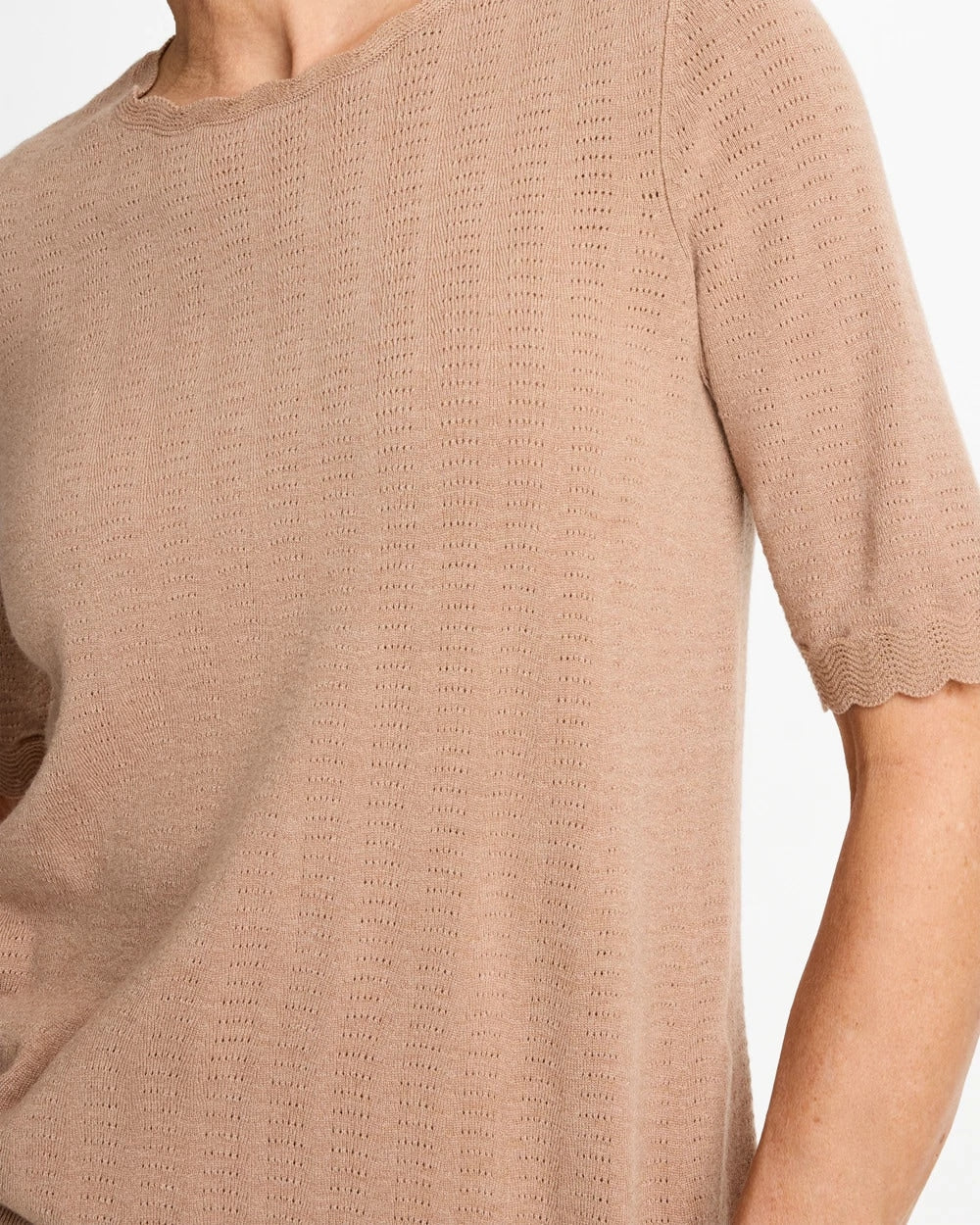 Chico's | Ella Crewneck Pointelle Pullover Sweater/ Cattail Brown