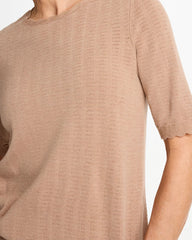 Chico's | Ella Crewneck Pointelle Pullover Sweater/ Cattail Brown