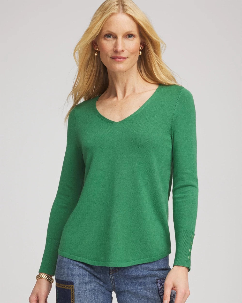 Chico's | Ella V-Neck Pullover Sweater/ Jardin Green