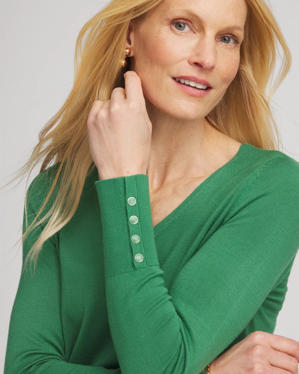 Chico's | Ella V-Neck Pullover Sweater/ Jardin Green