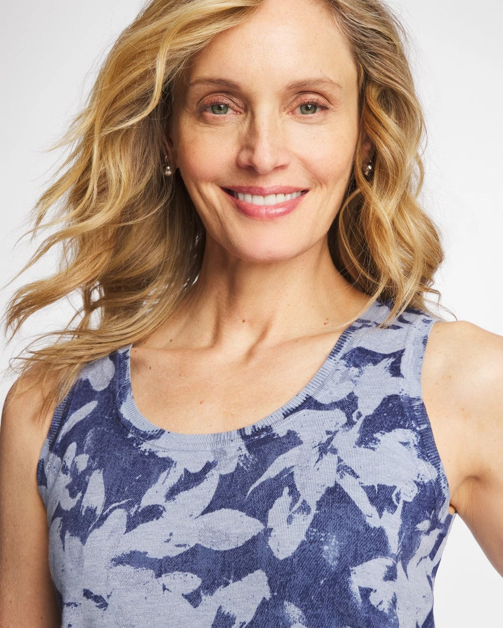 Chico's | Ella Floral Scoopneck Tank/ Blue