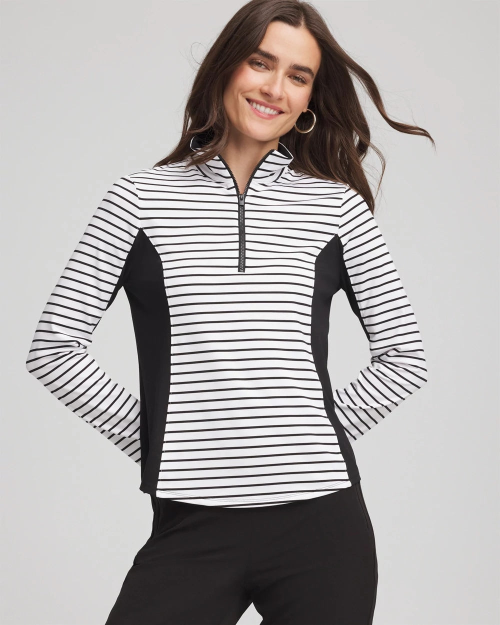 Chico's | Zenergy® UPF Striped Block Half Zip/ Black