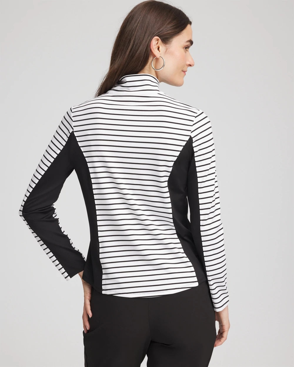 Chico's | Zenergy® UPF Striped Block Half Zip/ Black